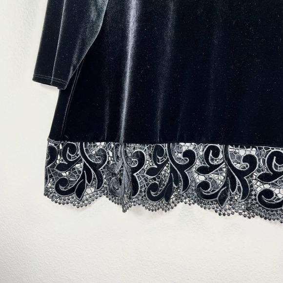 Chico's Black Velvet Top with Lace Trim Size 3 (US 16/18) - Picture 5 of 15